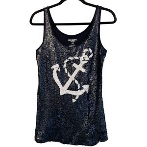 Old Navy Sequin Tank Top Anchor Sleeveless Sparkle Casual Party L Nautical Beach